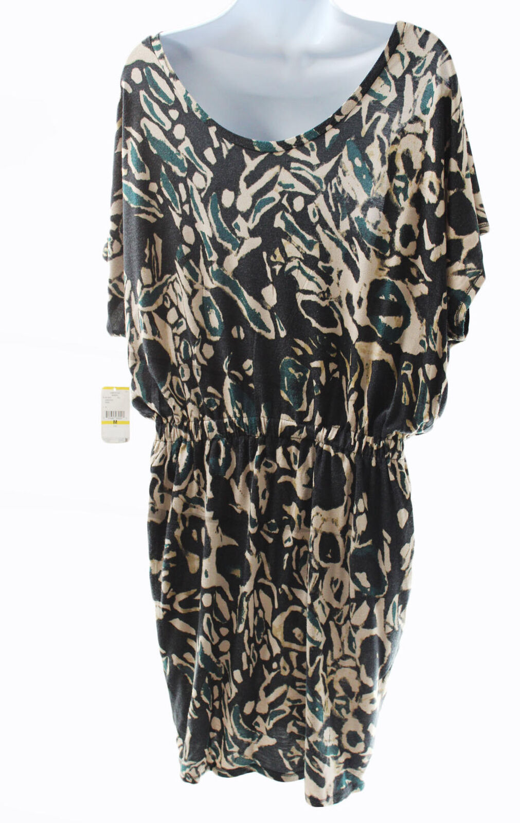 Women's Dress Rachel Roy Short Sleeve Printed Dress Sz M Black/Tan/Green