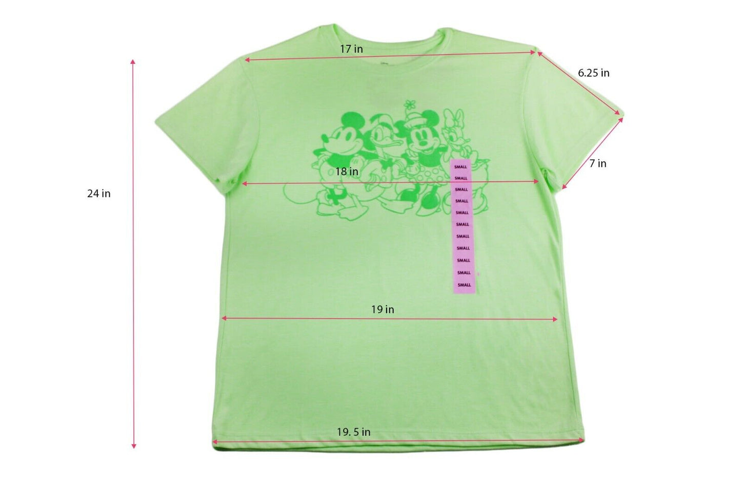 Women T-Shirt Disney Mickey and Friends Short Sleeve T-Shirt Lime Green Small