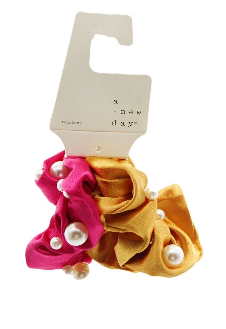 Hair Ties A New Day Satin and Pearl Hair Twister Set 2pc Pink/Yellow