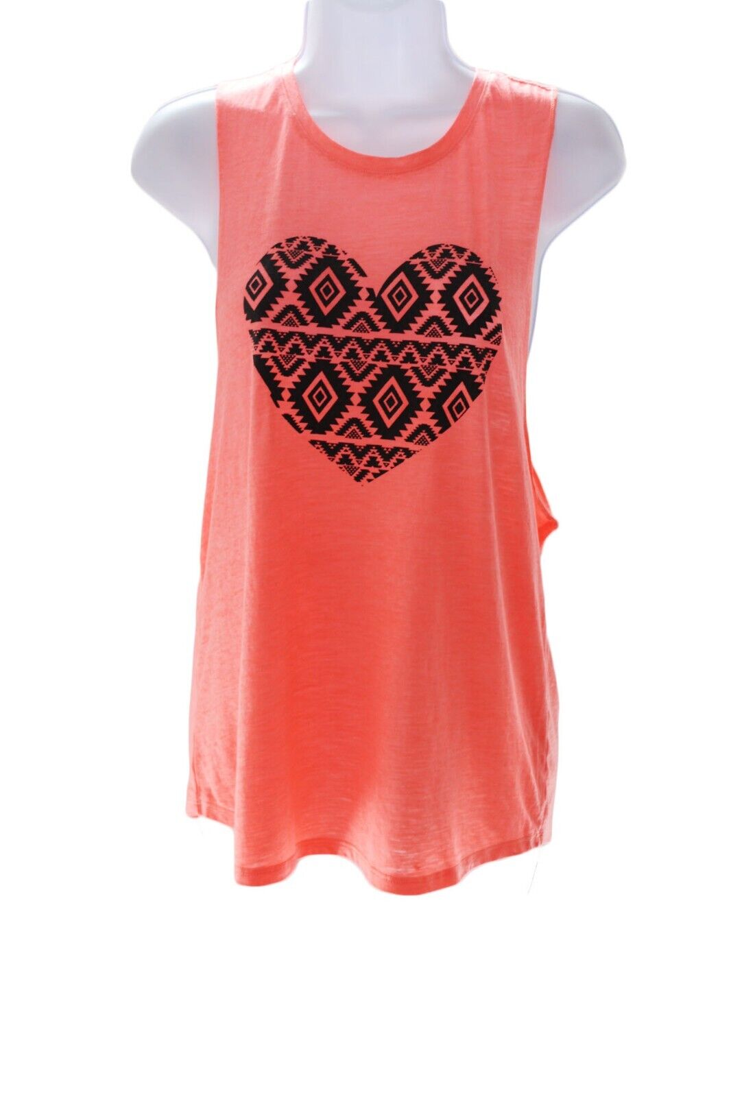 No Boundaries Junior Orange Heart Graphic Tank Top Sz M 7-9
