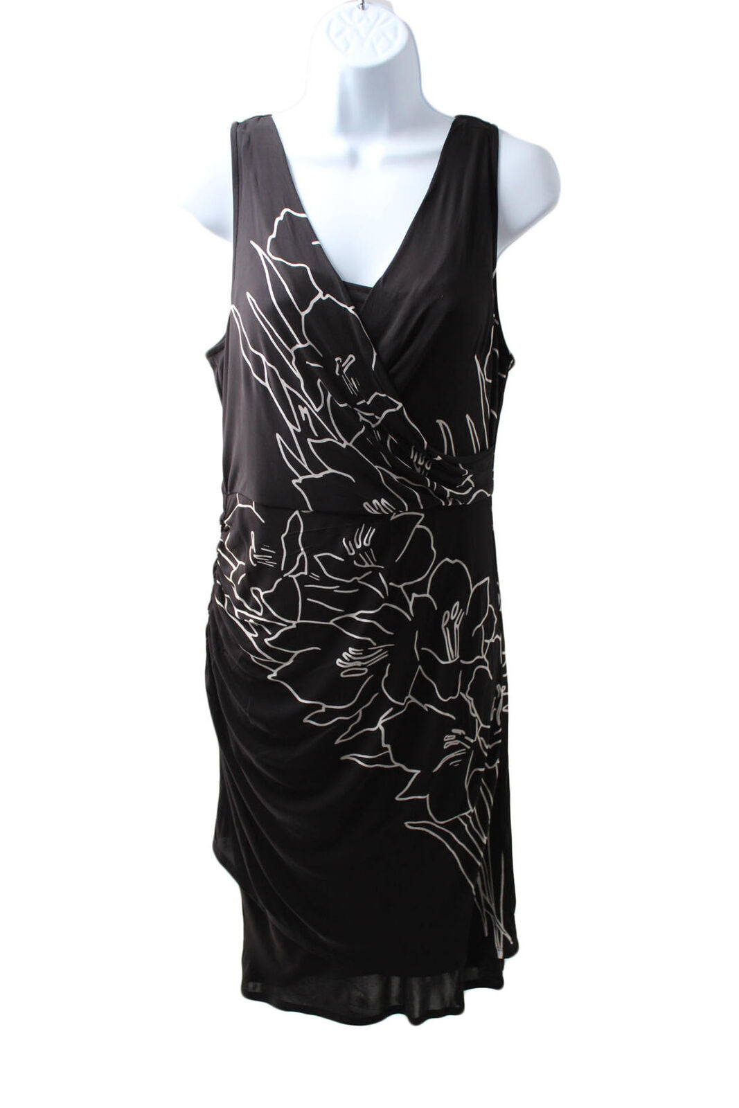 Tracy Reese Women's Ruched Combo Dress Black Calla Lily Placement Size Medium