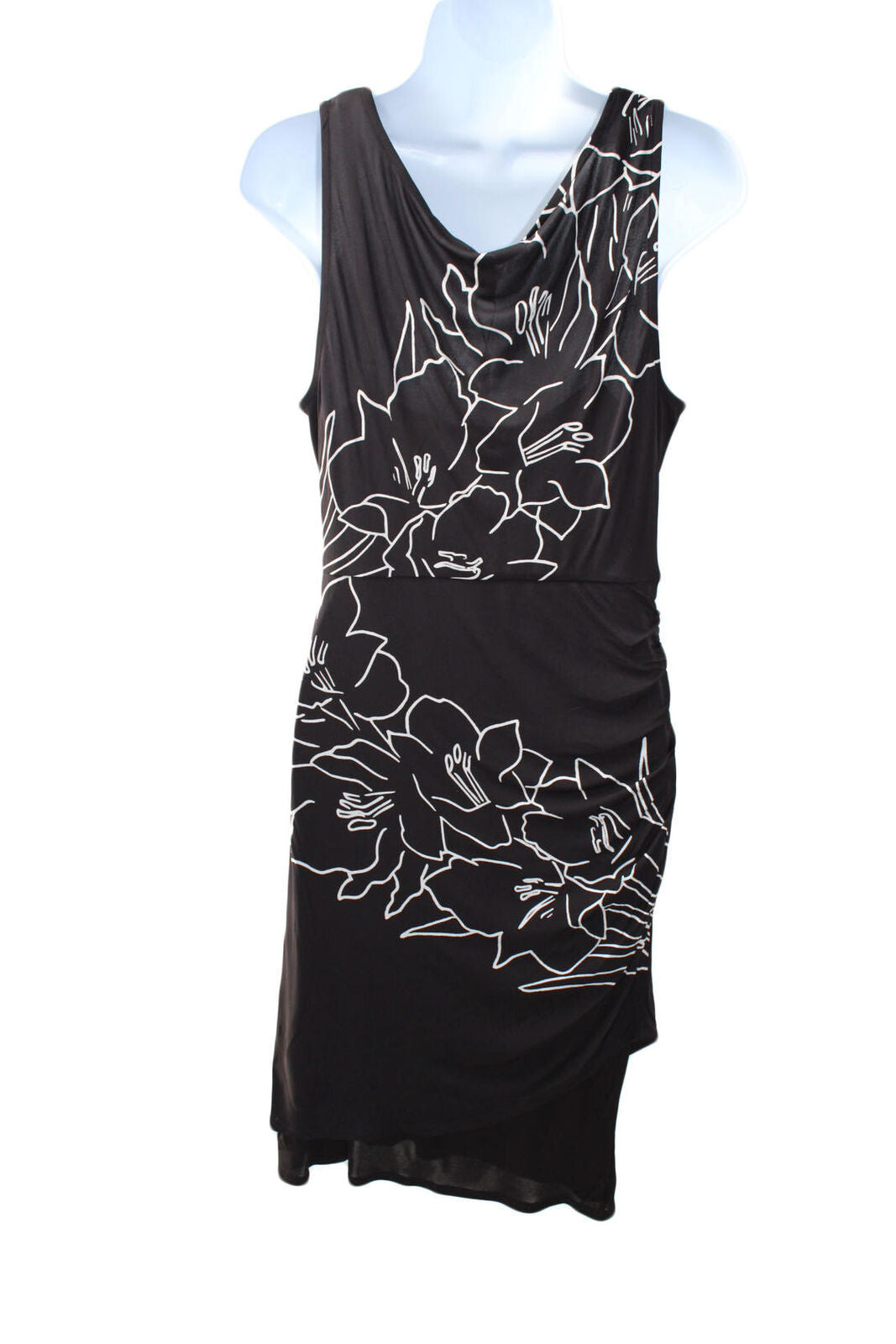 Tracy Reese Women's Ruched Combo Dress Black Calla Lily Placement Size Medium