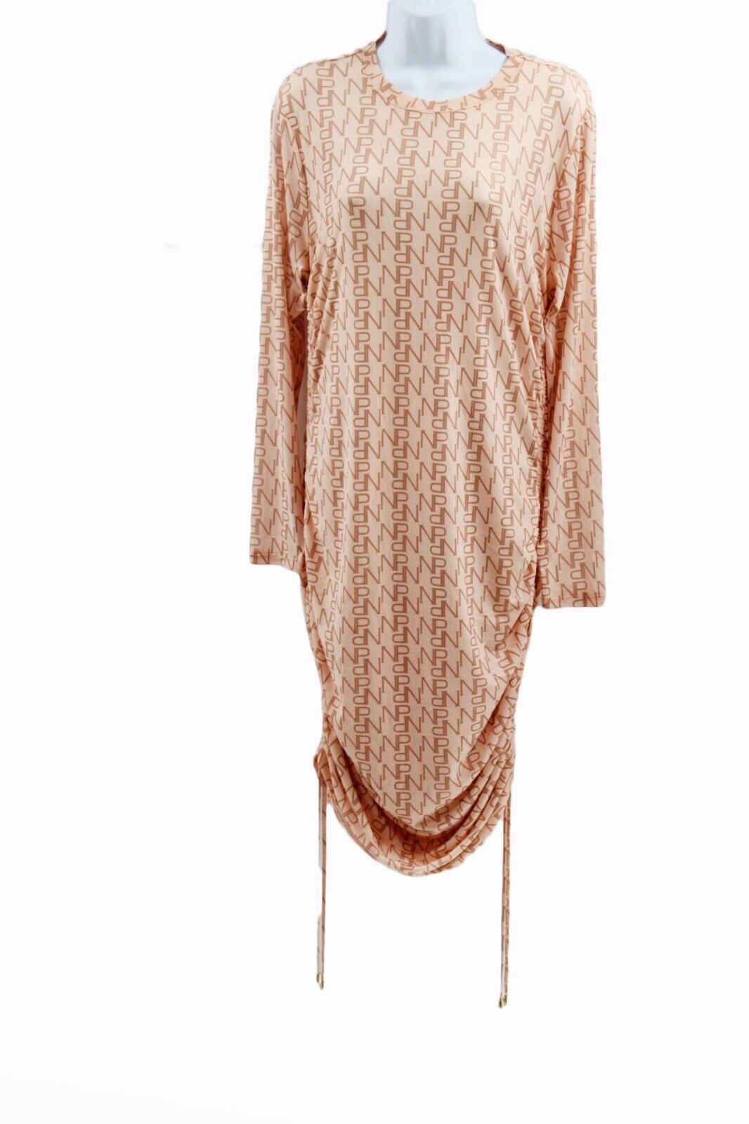 Nina Parker Trendy Plus Size Printed Side-Ruched Dress Size 1X Tan