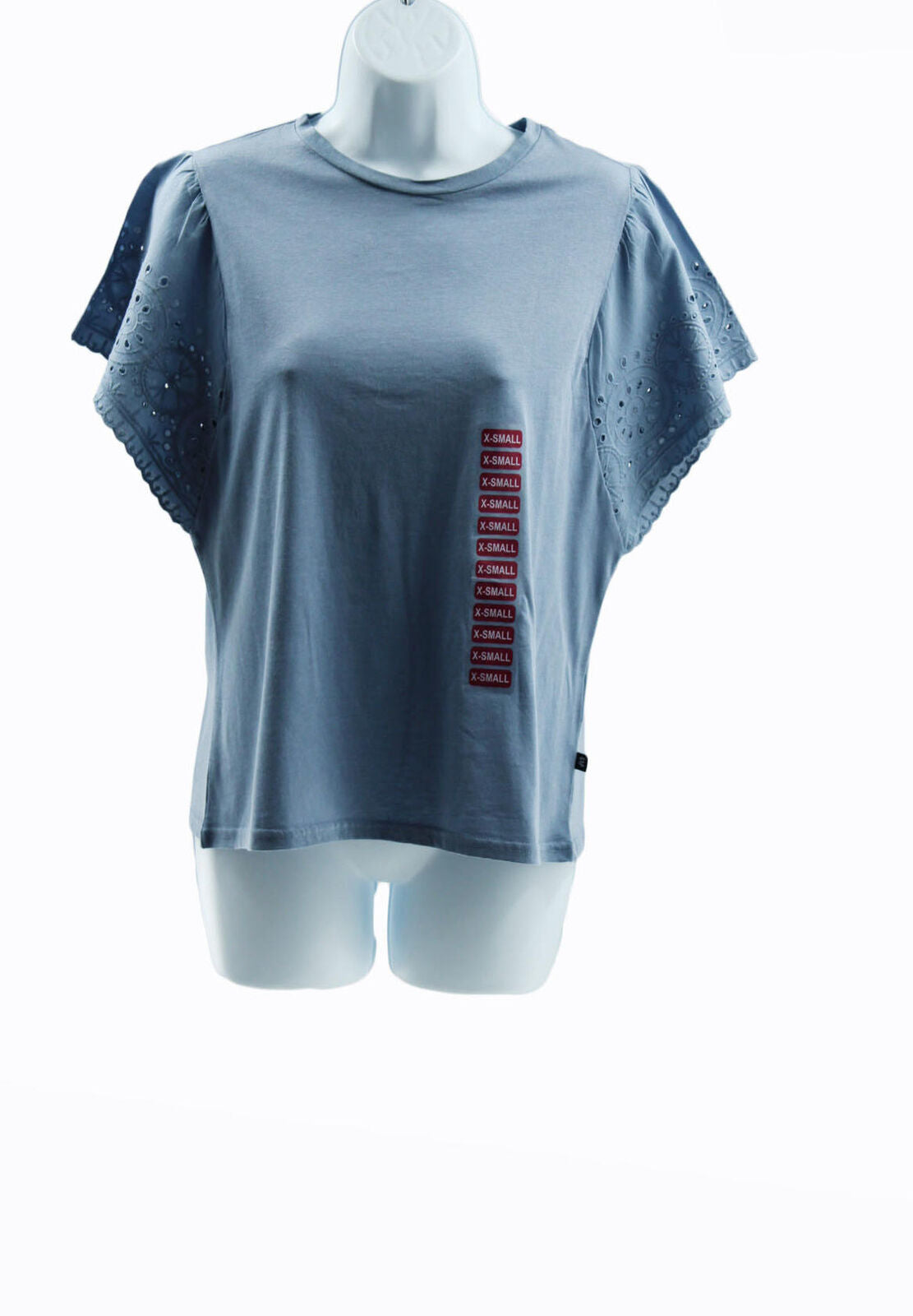Women Top GAP Women Eyelet Flutter Short Sleeve Crew Neck Top XS Light Blue