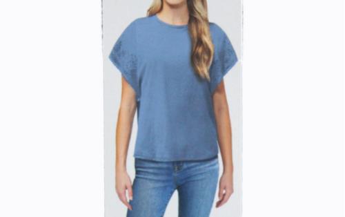Women Top GAP Women Eyelet Flutter Short Sleeve Crew Neck Top XS Light Blue
