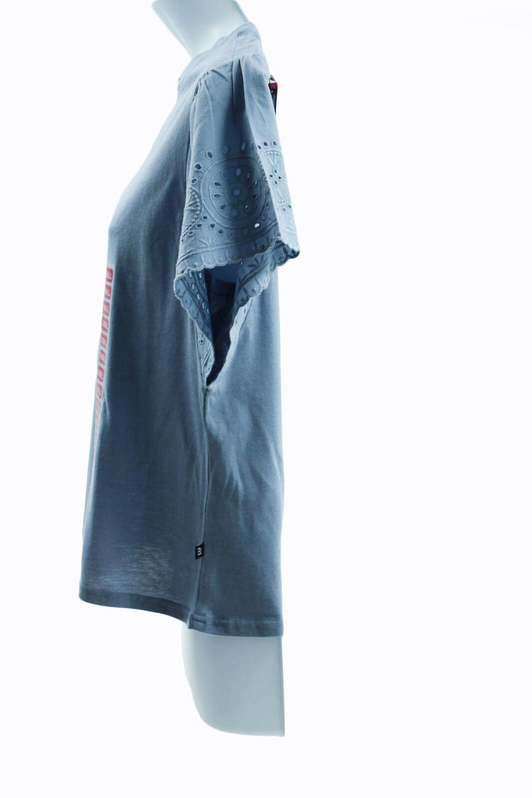 Women Top GAP Women Eyelet Flutter Short Sleeve Crew Neck Top XS Light Blue