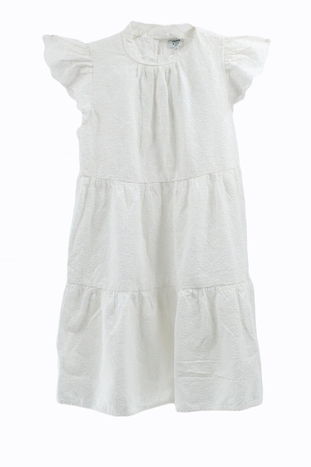 Crown & Ivy Women Cotton Short Sleeve Tiered Dress Sz Petite Small White