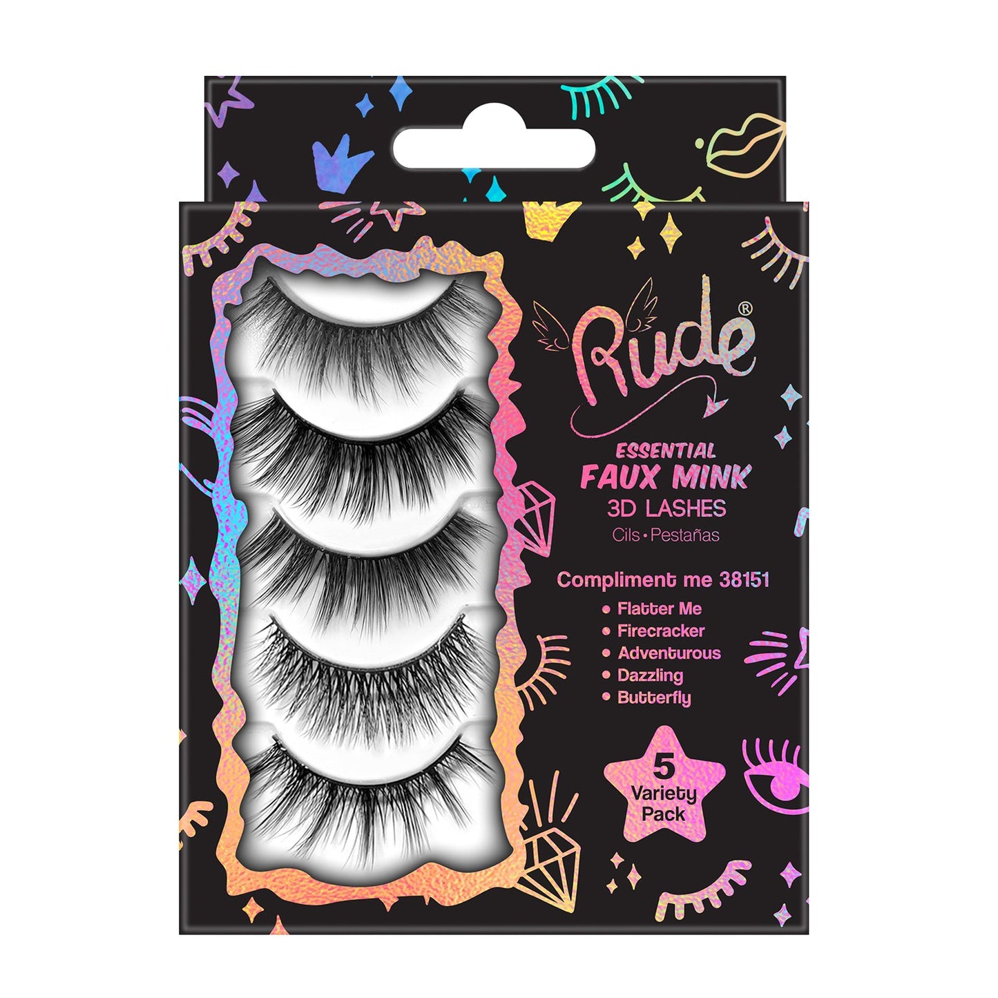 Rude Essential Faux Mink 3D Lashes 5 Multi-Pack Compliment Me