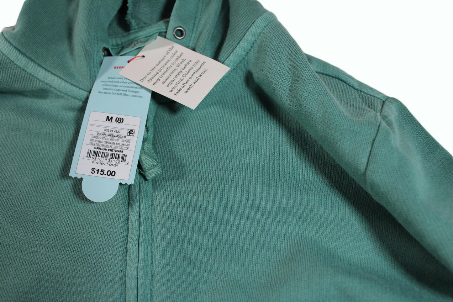 Cat & Jack Big Girls French Terry Zip-Up Hoodie Sweatshirt Size M Ocean Green
