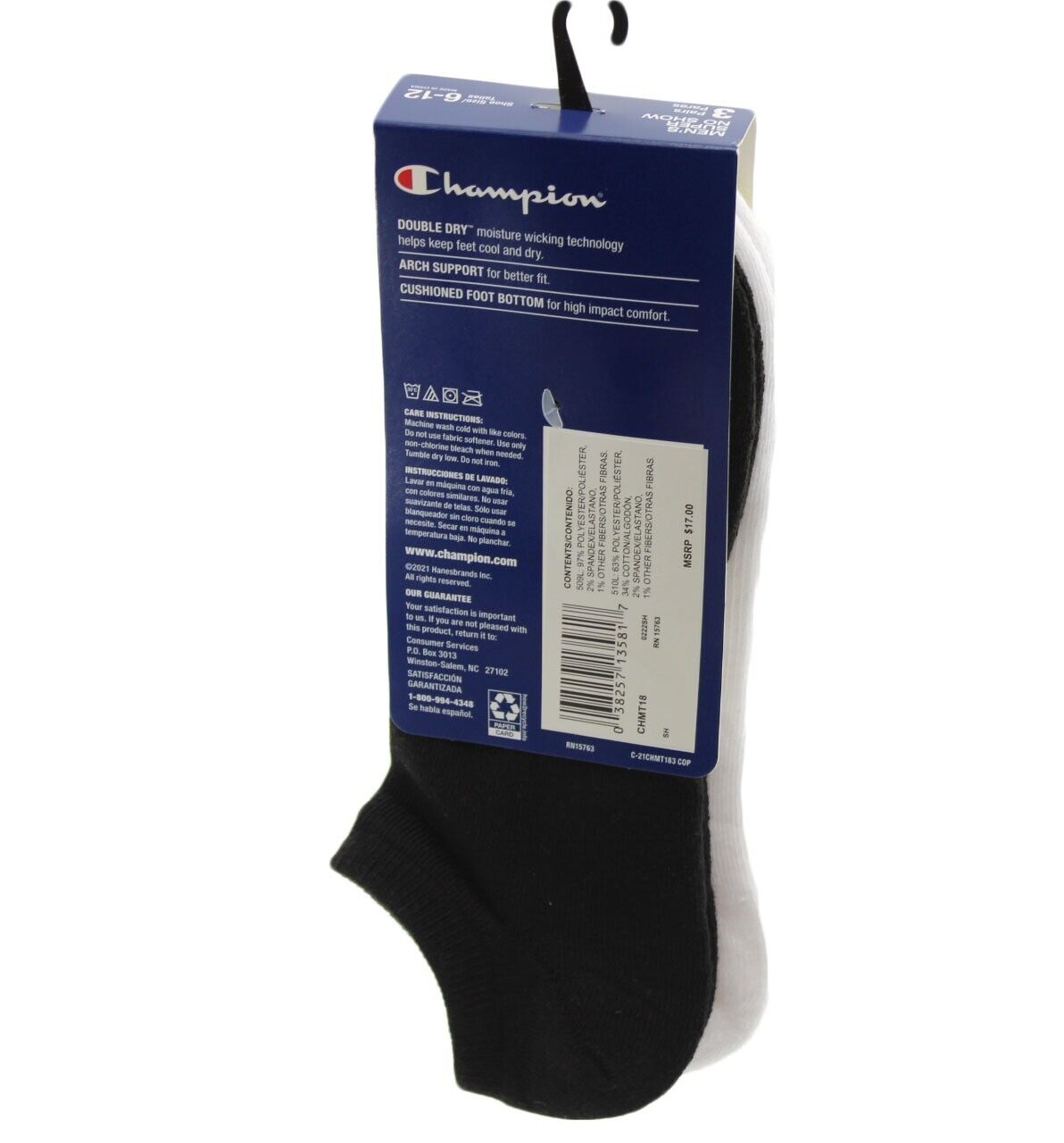 Men Socks Champion No Show Socks 3 Pairs Men Shoe Size 6-12 Tye Dye/White Black
