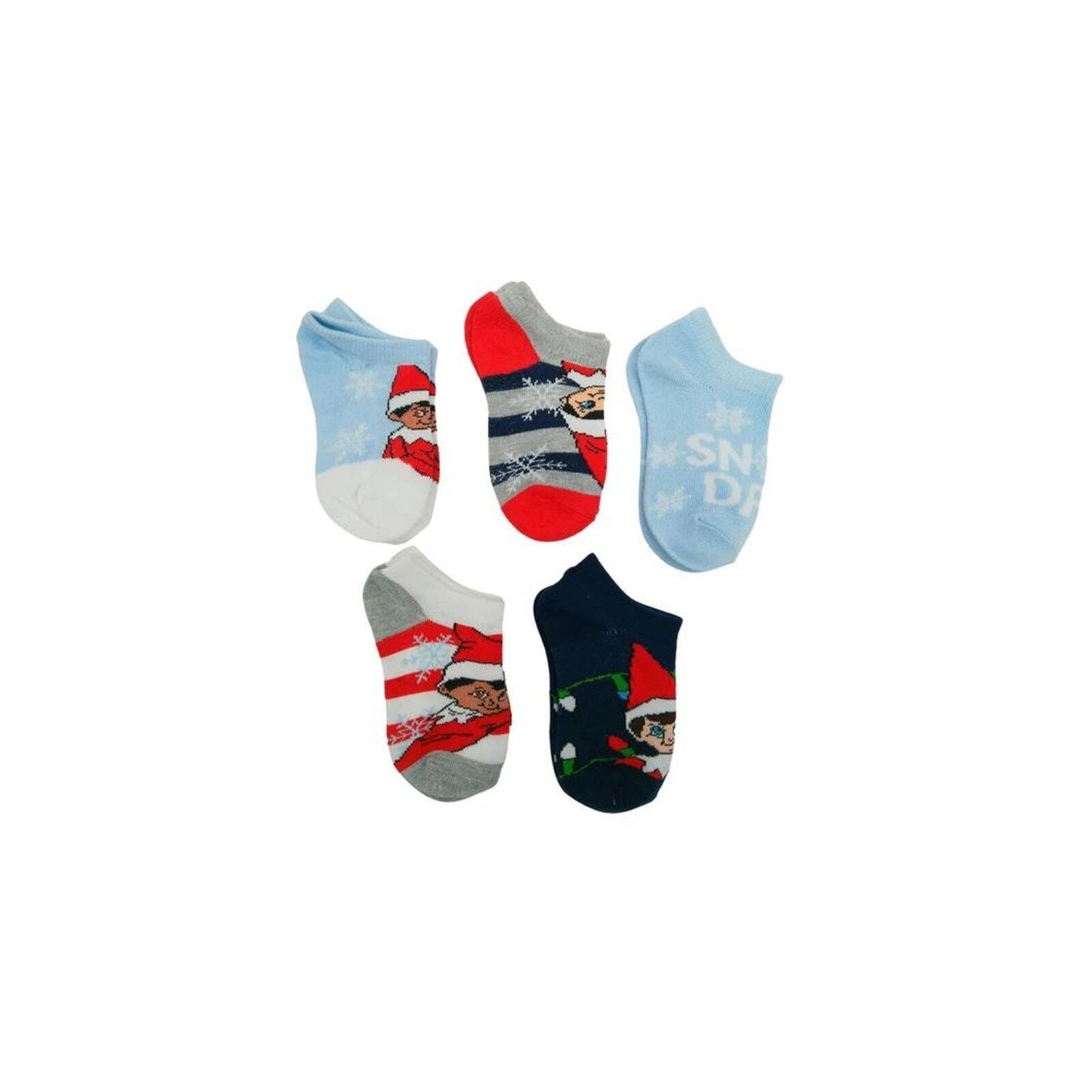 Kids Socks 5 Pack Elf On The Shelf Snow Days No Show Socks Size 4-6 Shoe Size 7-10