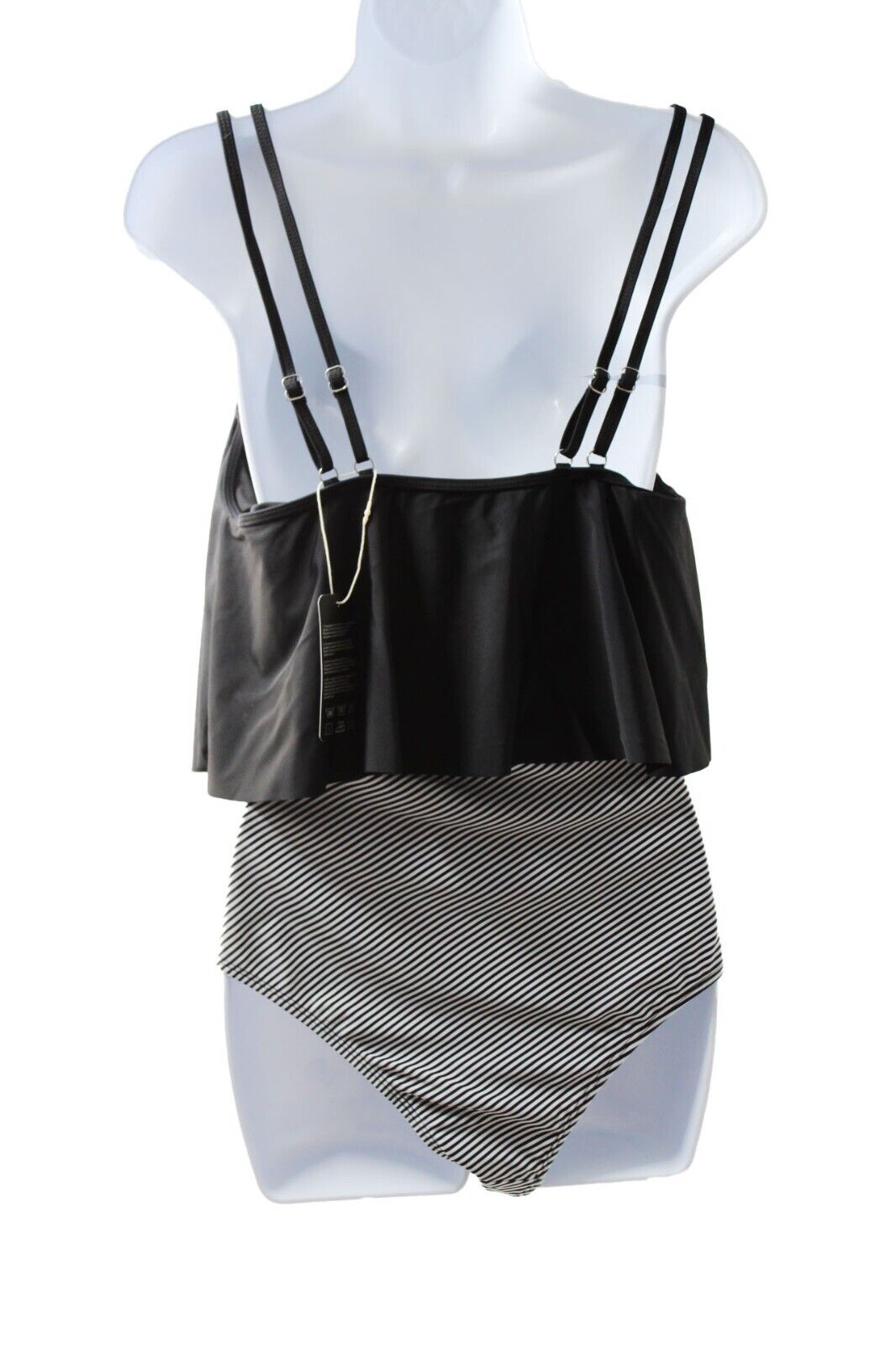 Swimsuit SouqFone High-Waisted Tummy Control Striped Swimsuit Size L Black White