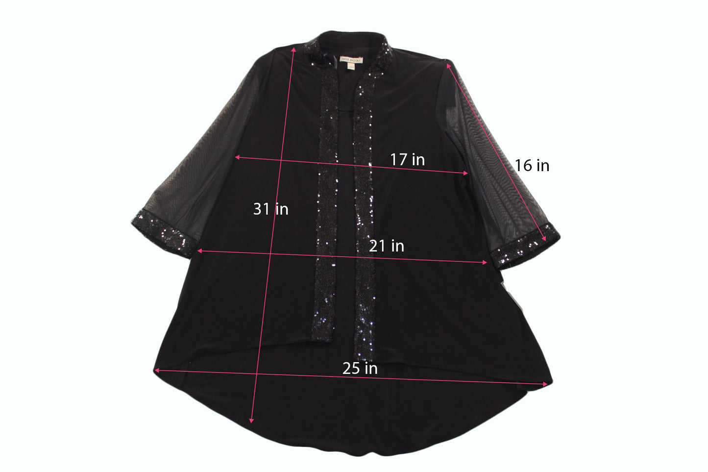 Women Cardigan Maya Brooke Sequin Womens 3/4 Sleeve w/ Shoulder Pads Sz L Blac