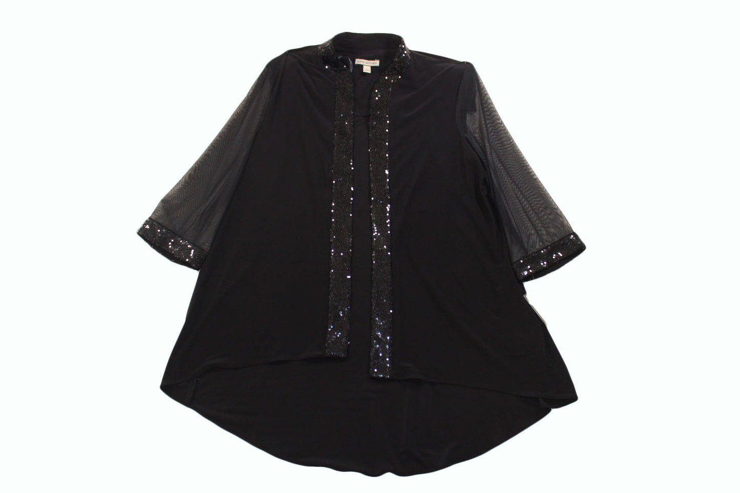 Women Cardigan Maya Brooke Sequin Womens 3/4 Sleeve w/ Shoulder Pads Sz L Blac