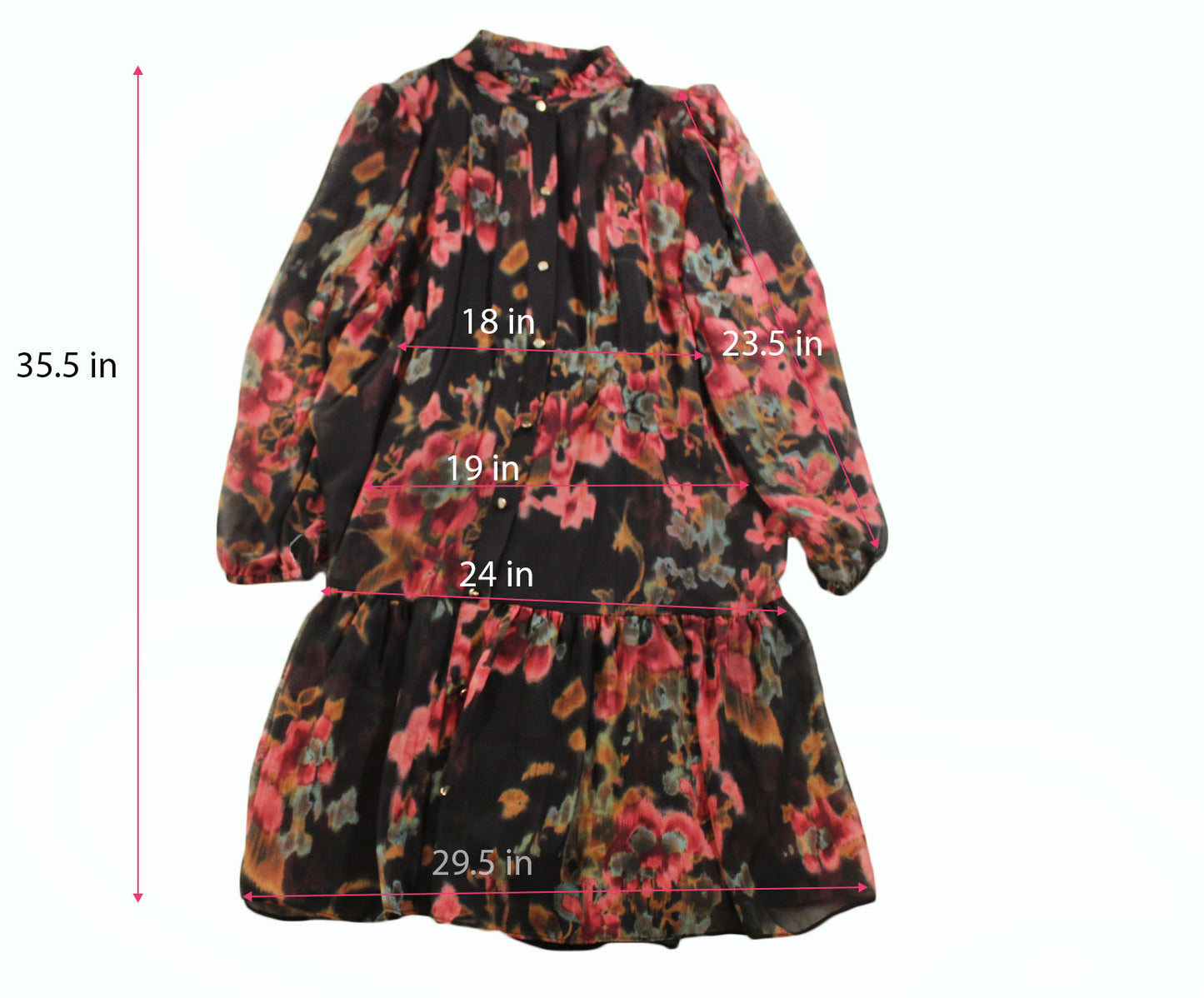 Women Dress Maia Womens Long Sleeve Floral Shift Dress Size 12 Black