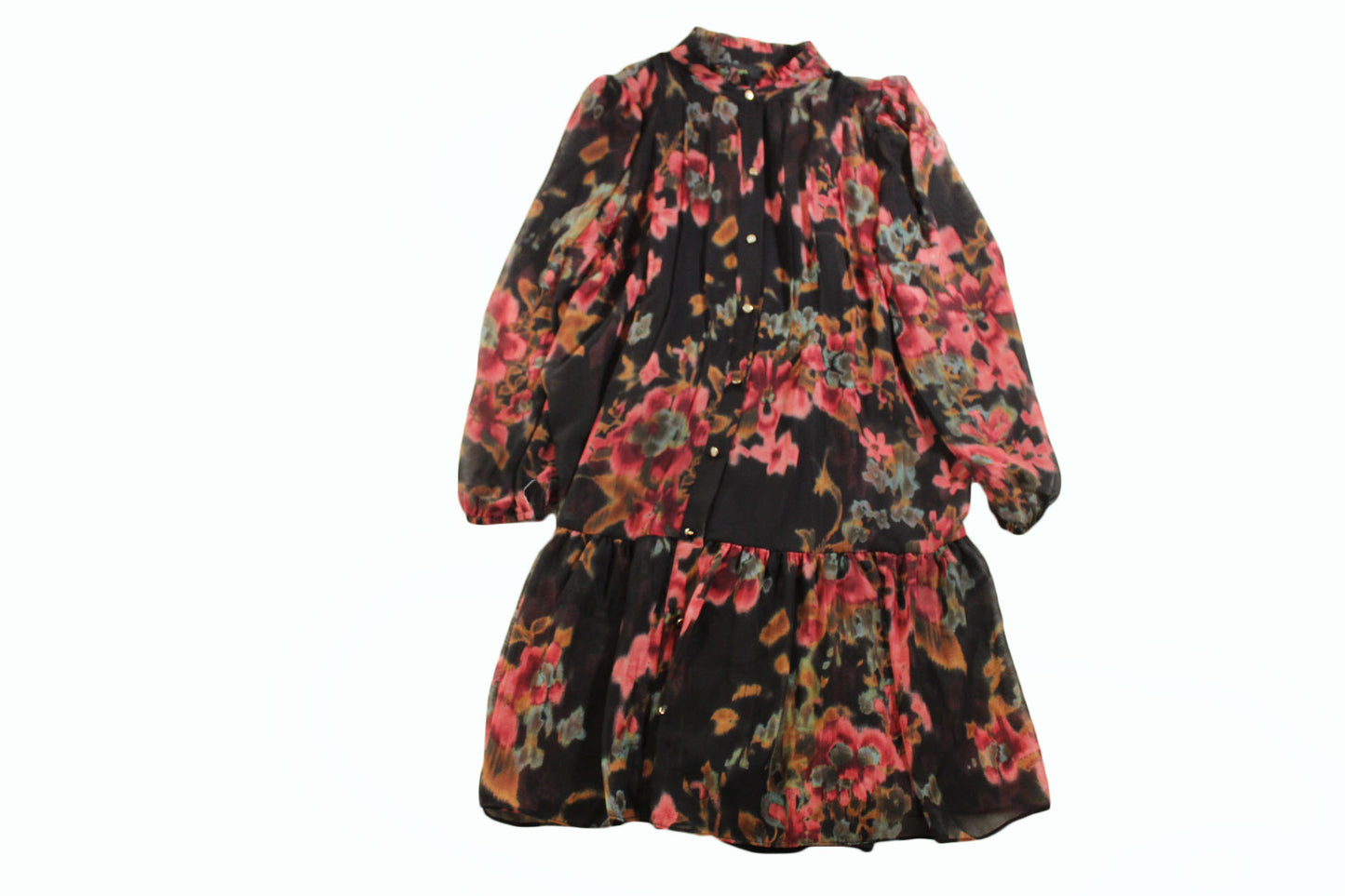 Women Dress Maia Womens Long Sleeve Floral Shift Dress Size 12 Black