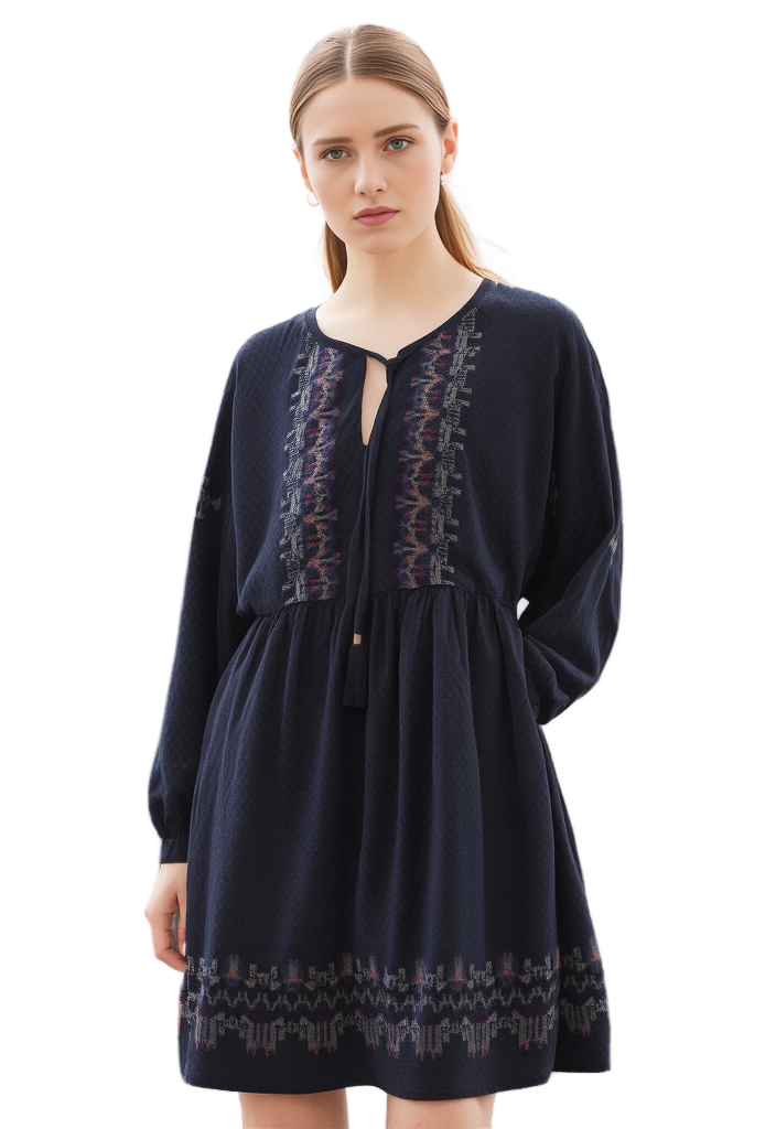 Women Dress Knox Rose Women's Balloon Long Sleeve Embroidered Dress Size Medium Blue