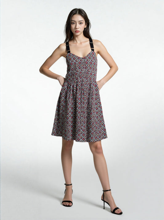 Rachel Roy Women's Sleeveless Printed Racerback A-line Dress XS Multi