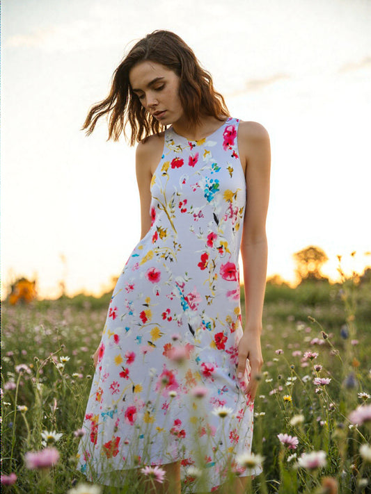 Women Dress RACHEL Rachel Roy Womens Floral Print Knee-Length Sundress Blue L