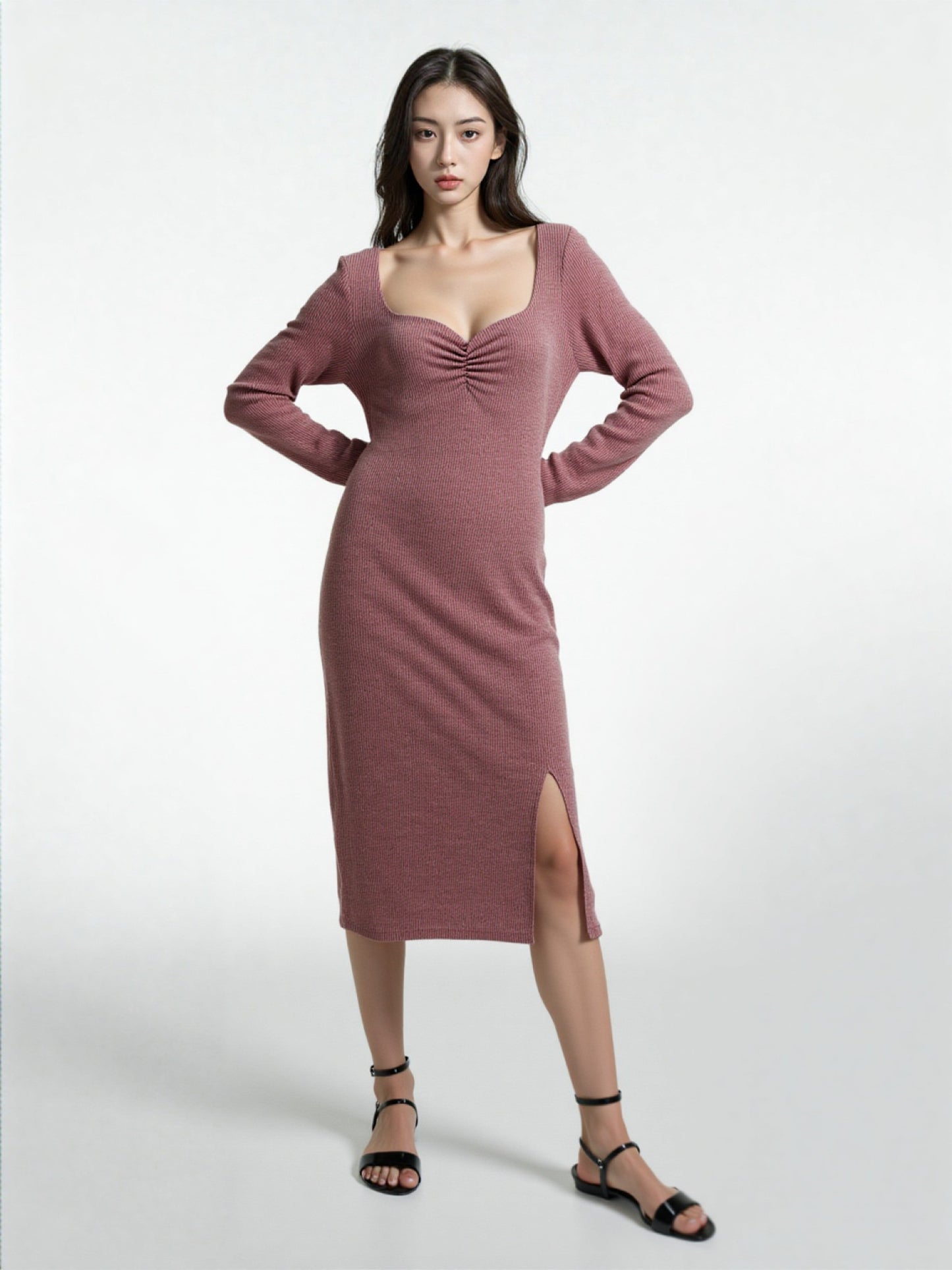 Women Dress INC Women Sweetheart Neckline Midi Sweaterdress Size Medium Brown