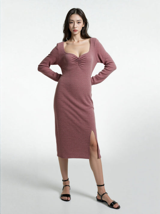 Women Dress INC Women Sweetheart Neckline Midi Sweaterdress Size Medium Brown