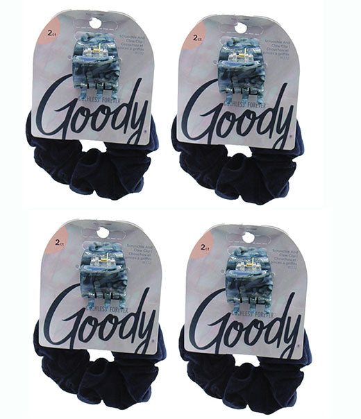 Hair Scrunchie Goody Forever Scrunchie & Claw Clip Bundle Navy 4 Pack