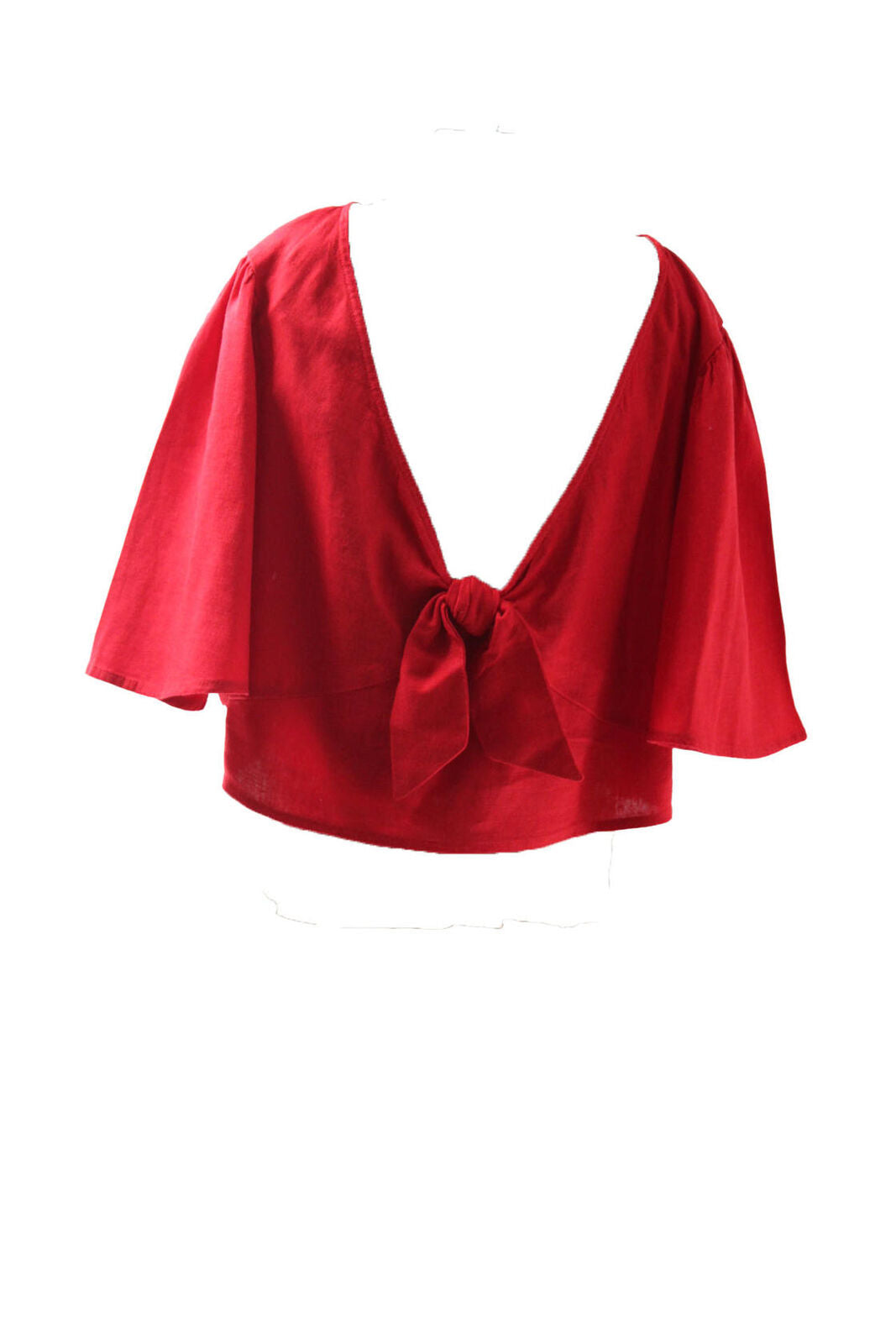 Teen Shirt A New Day Teen Girls Flutter Short Sleeve Tie-Front Shirt Size M Red