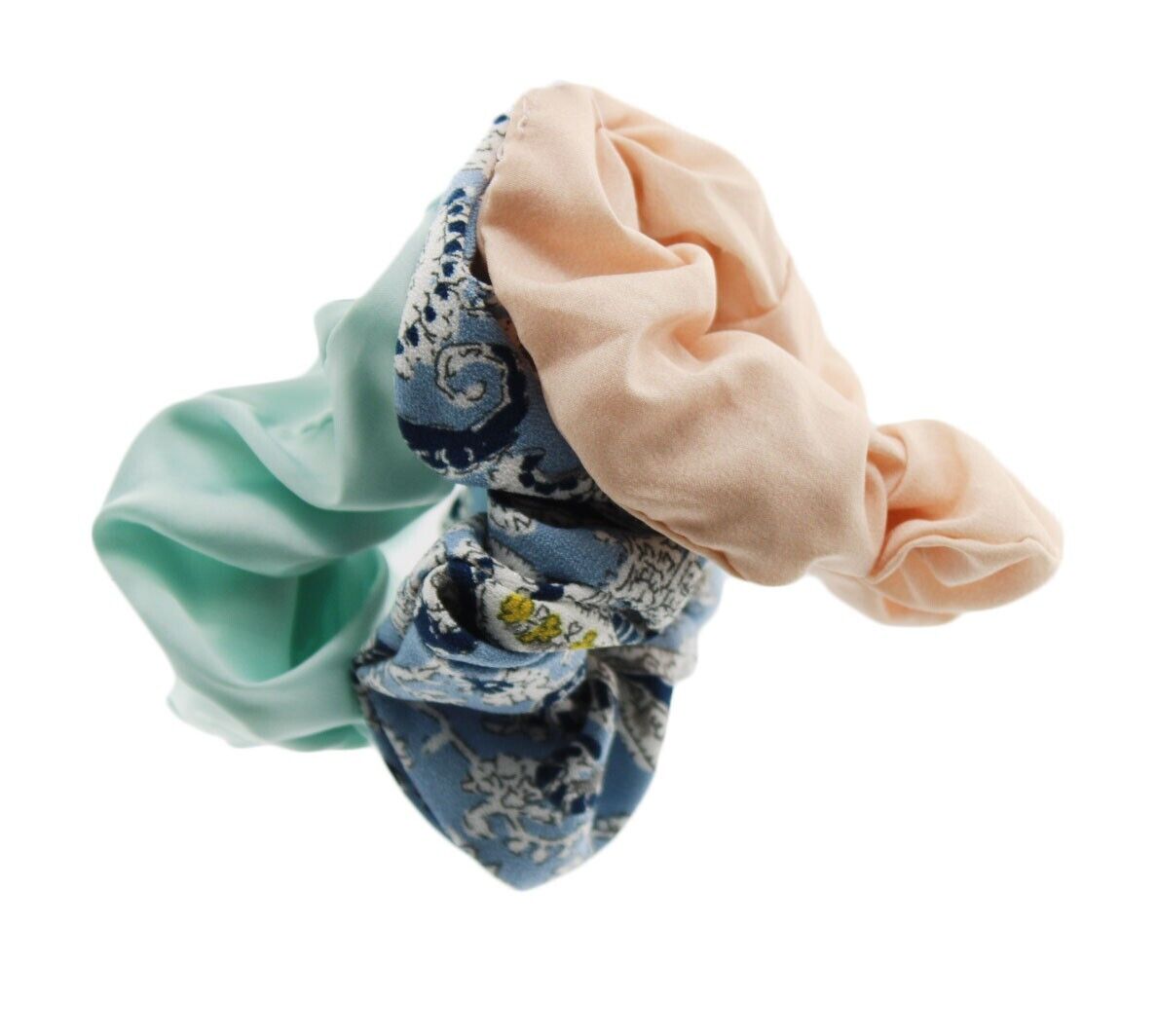 Hair Ties Scunci Multi Scrunchies  Pink Linen Blue Floral & Blue Satin 3pcs