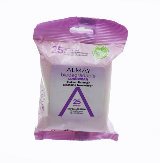 Biodegradable Longwear Makeup Remover Cleansing Towelettes Almay, 25 Wipes