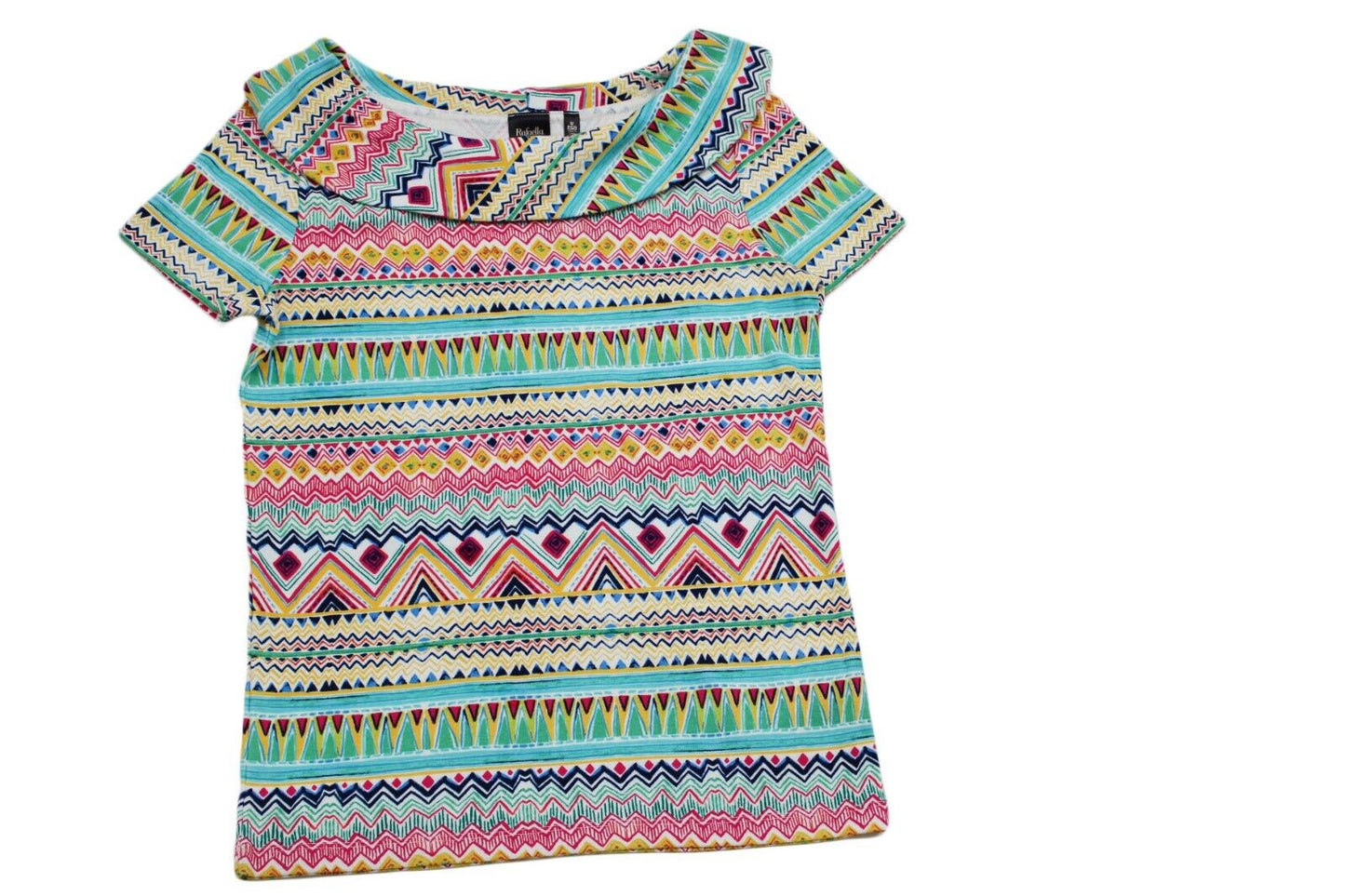 Women Top Geometric Print Cotton Short Sleeve Blouse Size S Paradise Pink