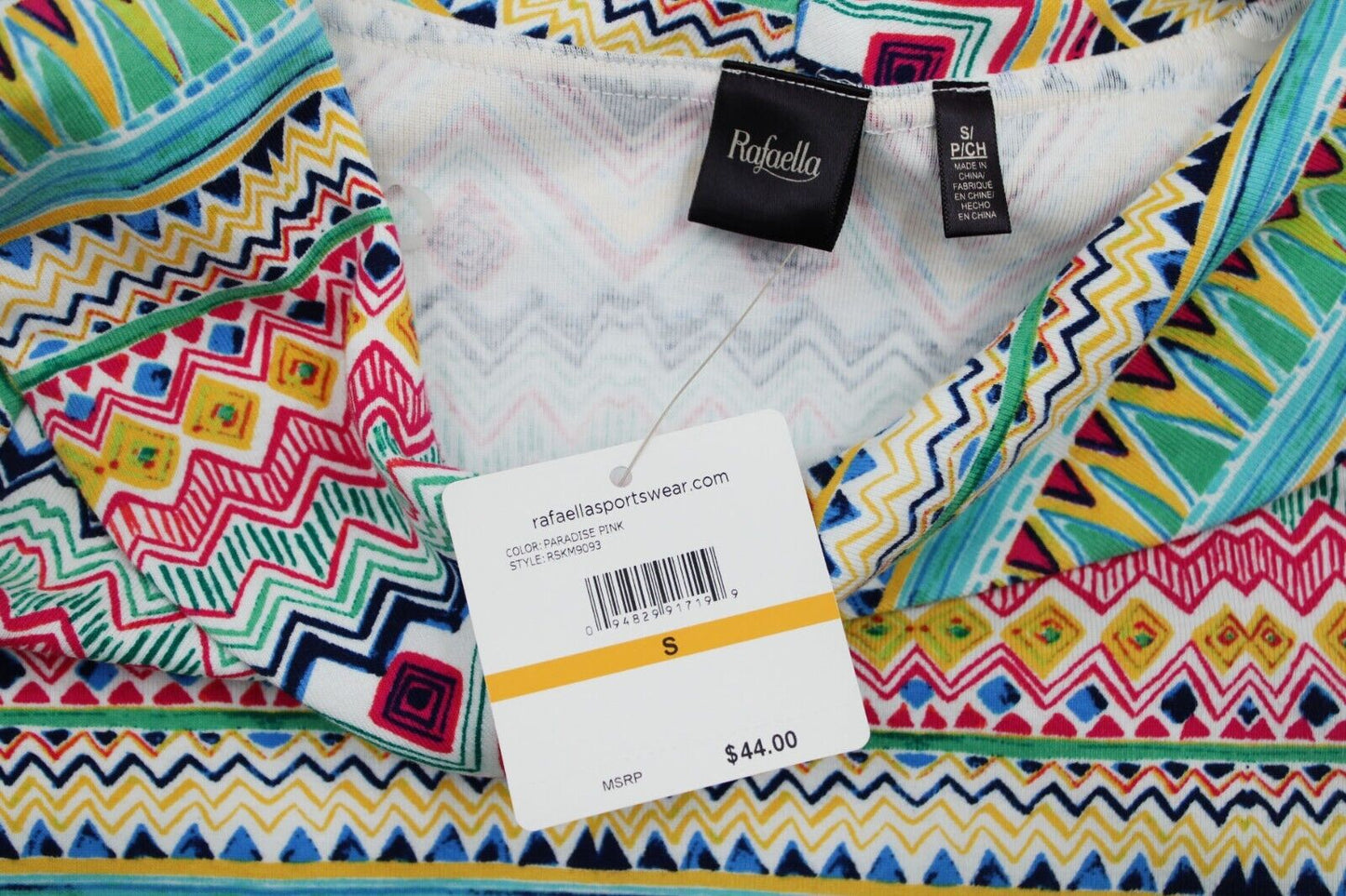 Women Top Geometric Print Cotton Short Sleeve Blouse Size S Paradise Pink