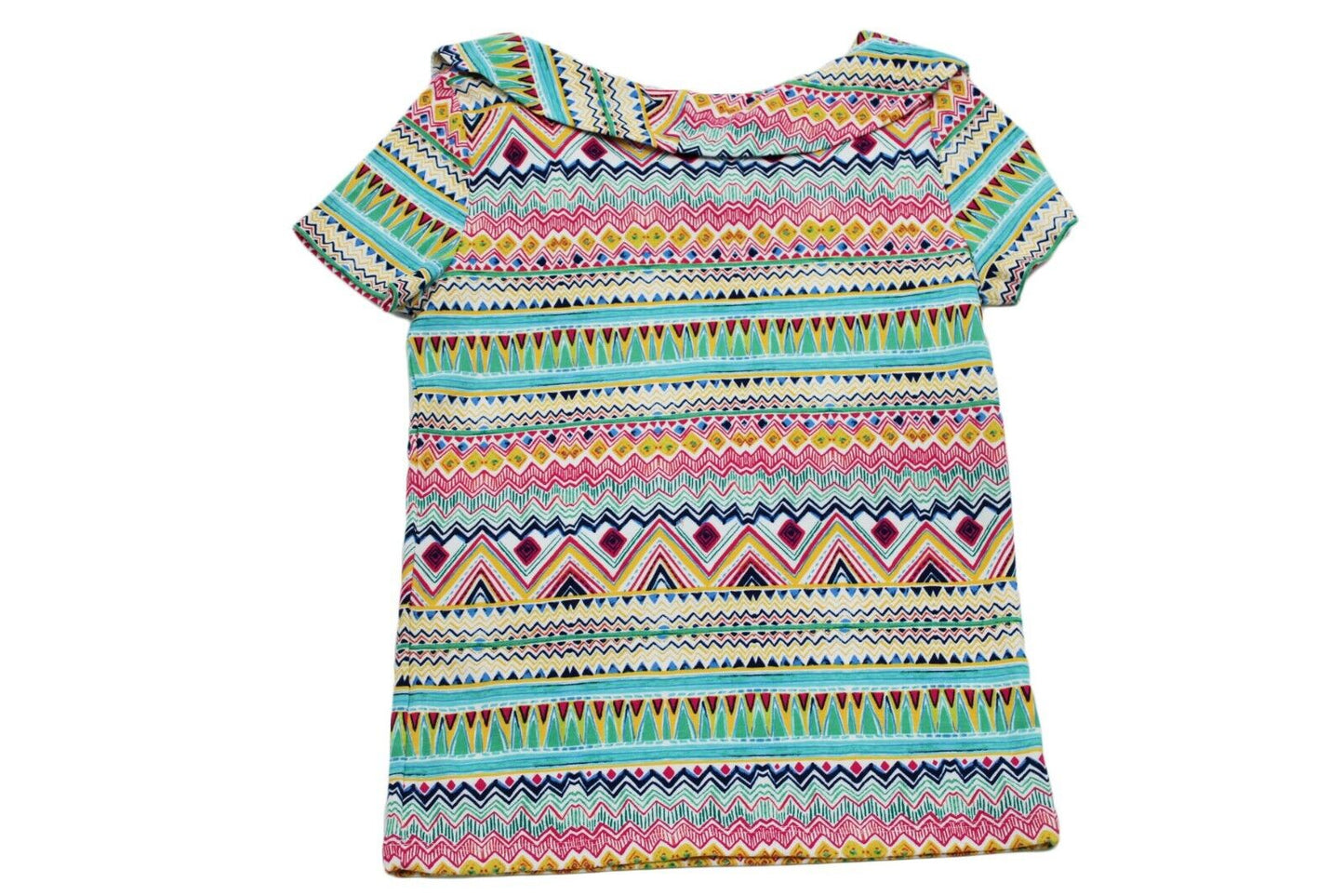 Women Top Geometric Print Cotton Short Sleeve Blouse Size S Paradise Pink