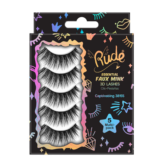 False Eyelashes Rude Essential Faux Mink 3D Lashes 5 Multi-Pack Captivating