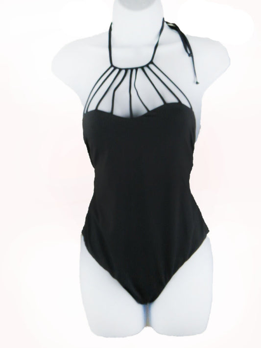 Women Swimsuit Billabong Sol Searcher Strappy High Neck One Piece  Sz M Black