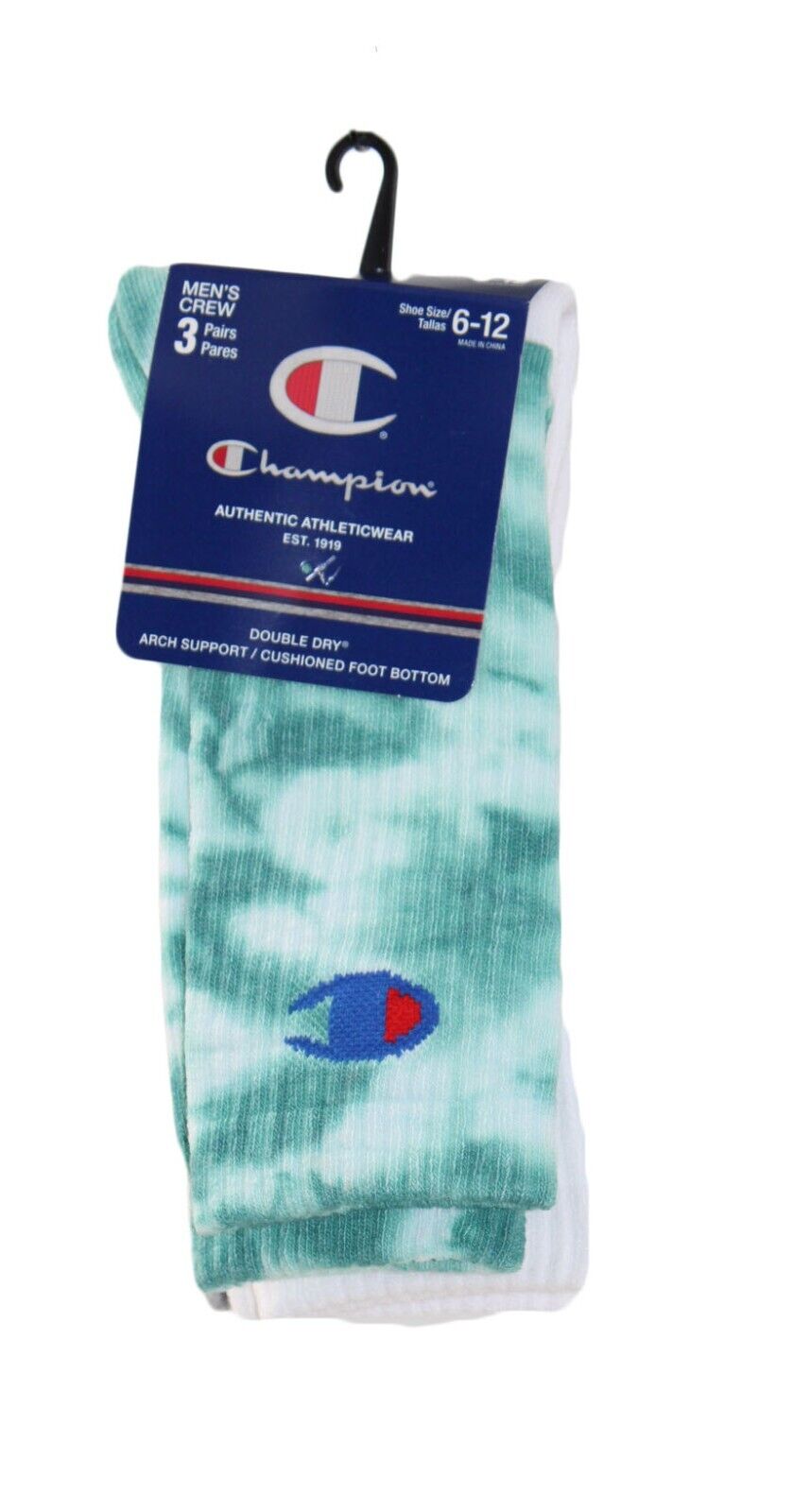 Men Socks Champion Double Dry Cushioned Foot Bottom Socks Shoe Size 6-12 Multi