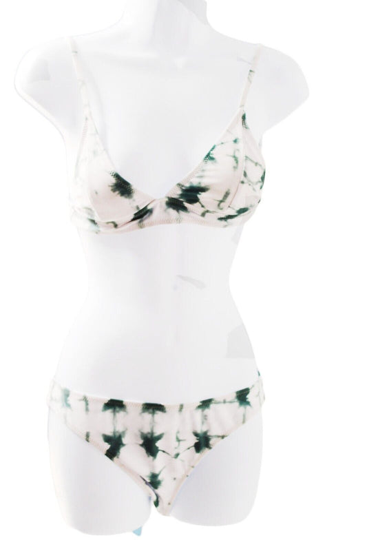 Women Bikini CUPSHE Women's Tie Dye Bikini Size Small Green White