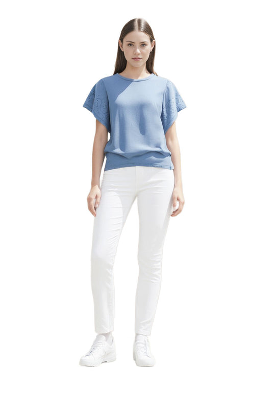 Women Top GAP Women  Eyelet Flutter Short Sleeve Crew Neck Top XS Light Blue