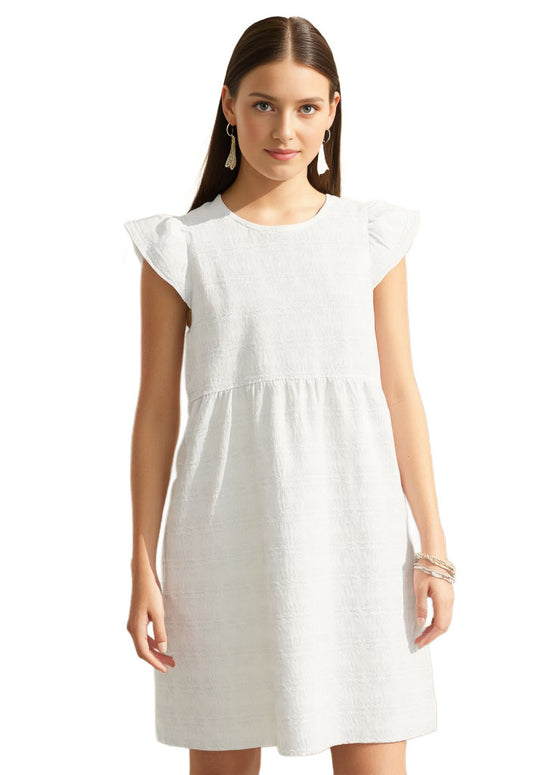 Crown & Ivy Women Cotton  Short Sleeve Tiered Dress Sz Petite Small White