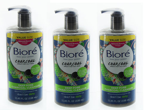 Face Wash Biore Deep Pore Charcoal Facial Cleanser 11.45 fl oz 3 Pack