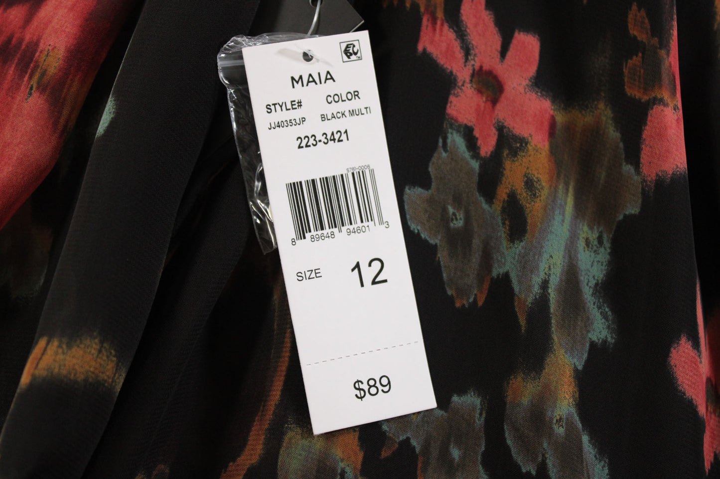 Women Dress Maia Womens Long Sleeve Floral Shift Dress Size 12 Black