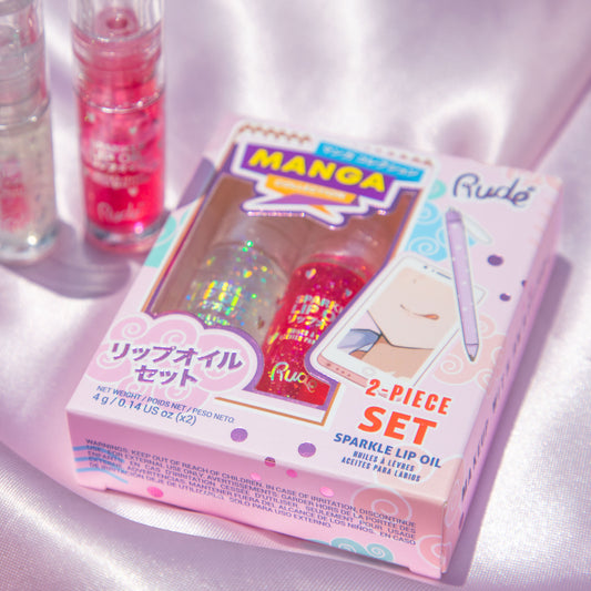 RUDE Manga Sparkle Lip Oil Duo Set Watermelon/Mint 0.14 oz