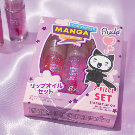 RUDE Manga Collection Sparkle Lip Oil Duo Strawberry Grape 0.14 oz
