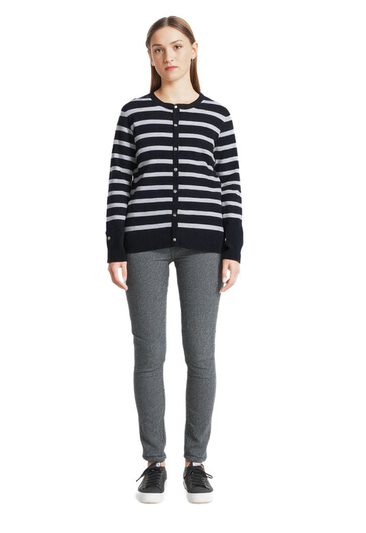 Women Cardigan Liz Claiborne Womens Crew Neck Long Sleeve Button Striped  Sz M