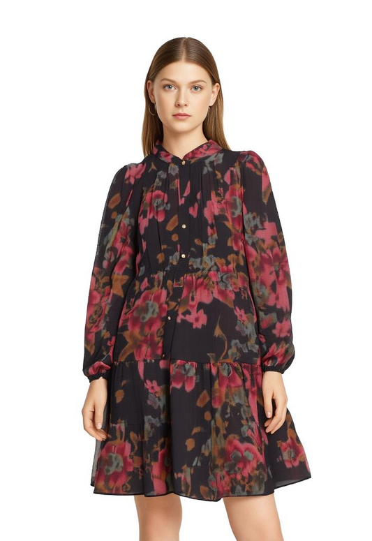 Women Dress Maia Womens Long Sleeve Floral Shift Dress Size 12 Black