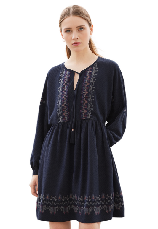 Women Dress Knox Rose Women's Balloon Long Sleeve Embroidered Dress Size Medium Blue