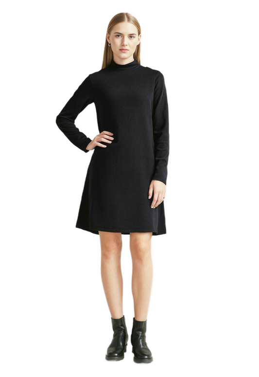 Future Collection Women's Long Sleeve Mock Neck Open Back A-Line Mini Dress