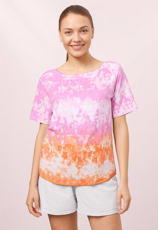 Women Top Charter Club Cotton Tie-Dyed Top Size M Multicolor