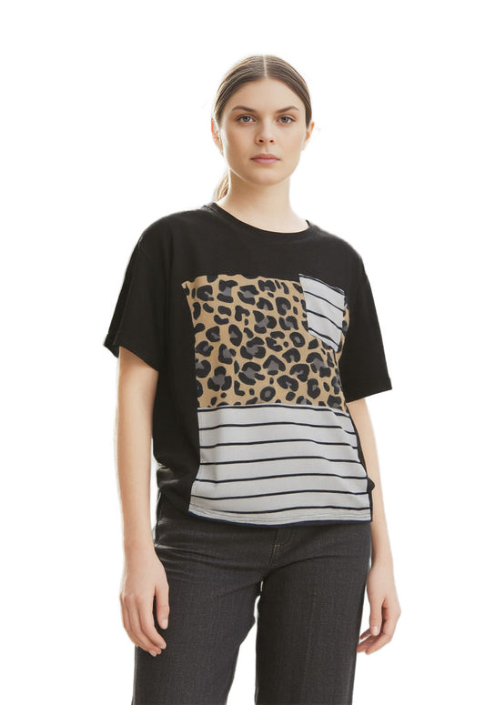 Women Top Unbranded Women Color Block Leopard Stripe Top Size Small Multi