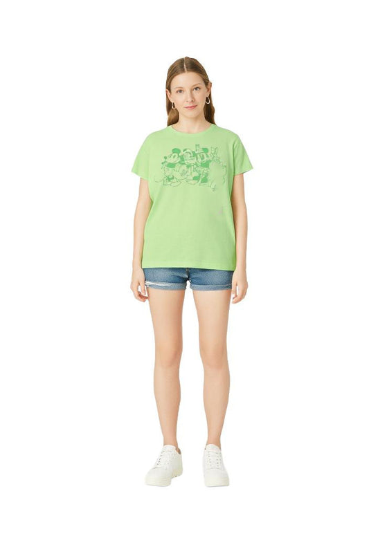 Women T-Shirt Disney Mickey and Friends Short Sleeve T-Shirt Lime Green Small