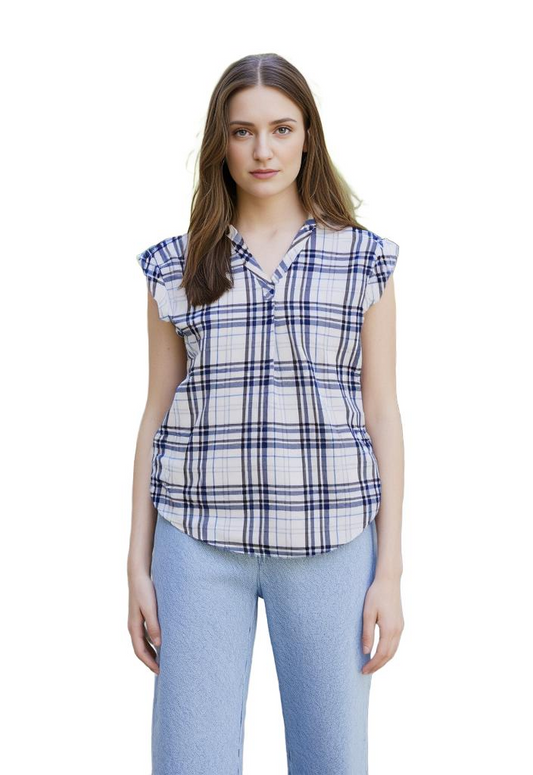 Women Top Liz Claiborne Women Plaid V Neck Top Size XS Plaid
